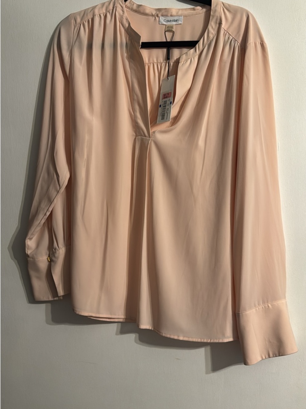 Calvin Klein Blush Cream V-Neck Long Sleeve Blouse